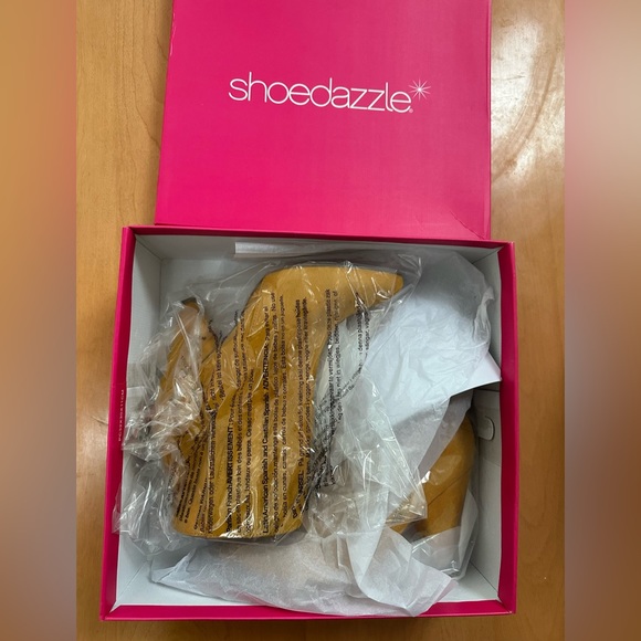 ShoeDazzle - Kaylee Mustard Cone Heeled Ankle Booties - Picture 2 of 10